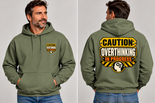 Caution: Overthinking in Progress – Industrial Warning Sign Hoodie.